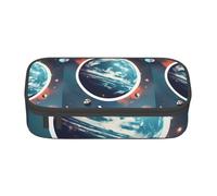 bmnaswt Space Planet Earth Print Large Capacity Layered Pencil Pouch, Zipper Storage Bag with Mesh Pocket & Pen Slots