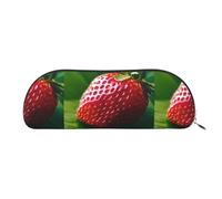 bmnaswt Strawberry Print Storage Pouch,Cross Grain Zipper Pouch, Elegant Portable Makeup Stationery Bag