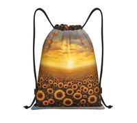 bmnaswt Sunflower Field Sunset Sea Of Flowers Print Drawstring Bag, Foldable Gym Backpack For Beach, Hiking, Gym & Daily Errands