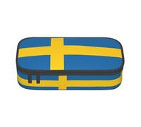 bmnaswt Swedish Flag Print Large Capacity Layered Pencil Pouch, Zipper Storage Bag with Mesh Pocket & Pen Slots