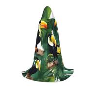 bmnaswt Toucans Parrot Palm Tree Leaves Print Hooded Cape, Elevate Your Festive Look, Big Hood & Bow Tie, For Halloween/Cosplay