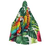bmnaswt Tropical Flower Leaf Parrot Print Hooded Cape Adult Halloween Hooded Cloak, Ideal For Cosplay, Parties & More