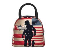 bmnaswt Us Military Soldiers Patriotic Memorial Day Print Insulated Lunch Bag, Lunch Bag with Front Pocket, Insulated Lunchbox with Zippers
