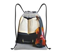 bmnaswt Violin And Book Print Drawstring Bag, Foldable Gym Backpack For Beach, Hiking, Gym & Daily Errands