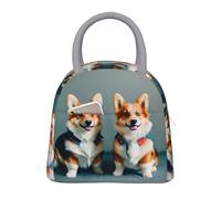 bmnaswt Wearing Clothes Cute Corgi Dogs Print Insulated Lunch Bag, Lunch Bag with Front Pocket, Insulated Lunchbox with Zippers