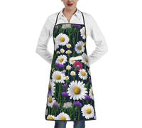 bmnaswt Wild Flowers And Cornflowers Daisies Print Apron With Pocket, Polyester Cooking Apron For Kitchen, Restaurant, Craft