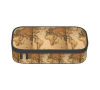 bmnaswt World Map Print Large Capacity Layered Pencil Pouch, Zipper Storage Bag with Mesh Pocket & Pen Slots