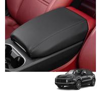 Bmolpt Custom Accessories for Porsche Cayenne Cayenne Coupe 2019 2020 2021 2022 2023 2024 2025 Leather Center Armrest Box Cover Armrest Cushion Central Armrest Protector(Black with Black Stitching)