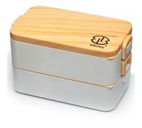 BMORE® Lunch Box,1000ml Bento Box with Stainless Steel Cutlery & Chopsticks. Stackable 2 Layer Food Container for Adults, Kids. Microwave & Dishwasher Safe (Stainless Steel Liners Included) UK Company