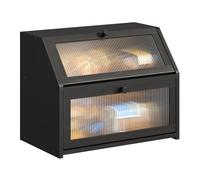 BMOSU Bread Box for Kitchen Bread Storage And Organizer Farmhouse Countertop Bread Container With Frosted Glass Window Breadbox Double Layer Bamboo Wooden Extra Large Capacity Bin Kitchen Food Storage