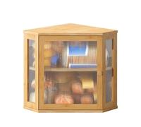 BMOSU Corner Bread Box for Kitchen Countertop Double Layer Bamboo Wooden Bread box Large Capacity Bread Storage Bin(Natural, Medium)
