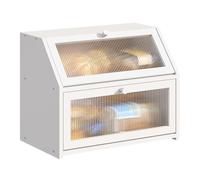 BMOSU Farmhouse Bread Box, White Bamboo Wooden Extra Large Capacity Bin with Frosted Window, Double Layer, Holds 2 Loaves, Kitchen Storage Organizer