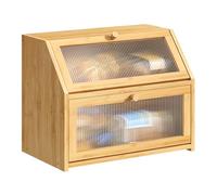 BMOSU Large Bread Box for Kitchen Countertop,Double Layer Bread Box for Kitchen Counter,Bamboo Wood Bread box Capacity Bin Storage(Natural)