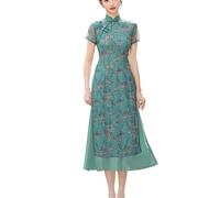 BMOZRM Vietnamese Traditional Ao Dai for Women Cheongsam Long Style Temperament Grace Chinese Dress Qipao (Color : Green, Size : XL)