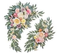 BMQDSM Faux Flowers Wedding Arch Flowers Kit(Pack of 2) for Wedding Decor Ceremony and Reception Backdrop Decoration (Dark Pink)