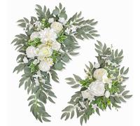 BMQDSM Wedding Welcome Signs Floral(Pack of 2),Wedding Arch Flowers for Wedding Decorations and Reception Backdrop Decoration (New White)