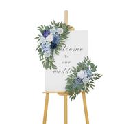 BMQDSM Wedding Welcome Signs Floral(Pack of 2)，Wedding Arch Flowers for Wedding Decorations and Reception Backdrop Decoration（New Blue）