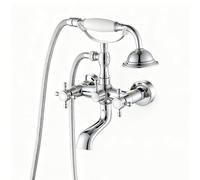 BMQFonanza Clawfoot Bathtub Filler with Handheld Shower Victorian Double Cross Handle 6" Adjustable Swivel Arms Tub Bracket Short Adapter Antique Brass (Polished