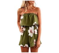 Bmrbndc Jumpsuits for Women UK Elegant Bandeau Rompers Sleeveless Floral Print Overalls Elestic High Waist Strapless Playsuits Ladies Summer Wide Leg Shorts One Piece Beach Coverups Holiday Dress