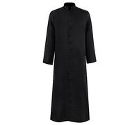 Bmrbndc Men Priest Robe Black Long Stand-Collar Button-Down Cleric Costume Robe Halloween Fancy Dress Outfit for Church Role Play Cosplay (L)
