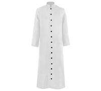 Bmrbndc Men Priest Robe Black Long Stand-Collar Button-Down Cleric Costume Robe Halloween Fancy Dress Outfit for Church Role Play Cosplay (White, S)