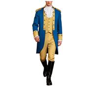 Bmrbndc Men's 18th Century Officer Costume Revolutionary War Uniform Regency Tailcoat Outfit with Jabot for Halloween Cosplay Costume Role Playing (Blue, XL)