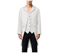 Bmrbndc Men's Vintage Tailcoat Jacket Gothic Steampunk Victorian Frock Coat Ringmaster Costume Halloween Tuxedo for Cosplay Party Fancy Dress Outfit (White, S)