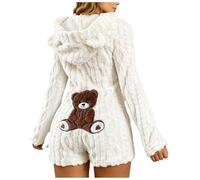 Bmrbndc Women Fleece Romper Back Bear Print Onesies Ladies Teddy Jumpsuits | Fluffy Hooded Pyjamas Cute Onesie Winter Warm One Piece Jumpsuit Plush Thicken Playsuit Loungewear Sleepwear