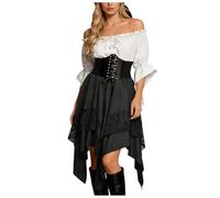 Bmrbndc Women's Medieval Gothic Dresses Off Shoulder Corset Irregular Mini Dress Fairy Renaissance Outfit Halloween Fancy Dress (XXL)
