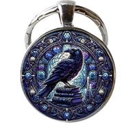 BMRYKCB Crow Raven on Book Design Glass Art Photo Key Chain