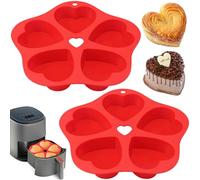 BMSQOFD 2 Pieces Silicone Mini Air Fryer Muffin Cupcake Tray for Oven Baking,Deep Heart Ramekins Muffin Tray Cup Cake Pan for Air Fryer Liners Basket Accessories Baking Muffin Cakes Pudding