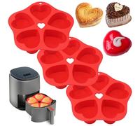 BMSQOFD 3 Pieces Silicone Air Fryer Muffin Cupcake Tray for Oven Baking,Deep Heart Ramekins Muffin Tray Cup Cake Pan for Air Fryer Liners Basket Accessories Baking Muffin Cakes Pudding