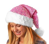 [Bmucp] Glitter Santa Hat Pink - Glitter Christmas Hat, Shining Celebration Hat | Shiny Pom Pom Santa Party Hat, Holiday Hat Santa Party Hat, Fun New Year Glittery Santa Hat, Holiday Celebration