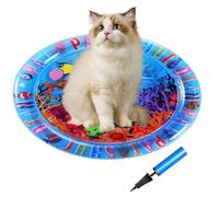 Bmucp Sensory Mat for Cats, Non-Skid Water Sensory Play Bed for Pets - Round Anti-Slip Pet Supplies with Floating Fish, Kitten Exercise Hunting Air Mat
