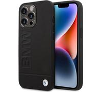 BMW BMHCP14LSLLBK Leather Phone Case for iPhone 14 Pro 6.1 Inch Black Stamp