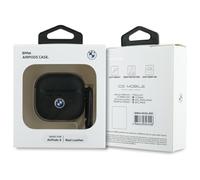 BMW Genuine Leather Silver Logo Case for AirPods 4 Black - BMA4SSLBK