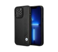 BMW iPhone 14 Pro Case, Black - Leather Blue Dots