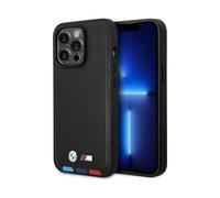 BMW iPhone 14 Pro Case, Black - Leather Hot Stamp Tricolor