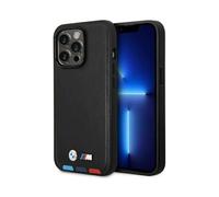 BMW iPhone 14 Pro Max Case, Black - Leather Hot Stamp Tricolor MagSafe