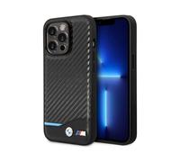 BMW iPhone 14 Pro Max Case, Black - M Polyurethane Carbon Blue Line