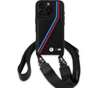 BMW M Series Carbon Tricolor Lines & Strap Case for iPhone 16 Pro 6.3" Black