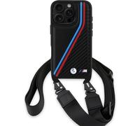 BMW M Series Carbon Tricolor Lines & Strap Case for iPhone 16 Pro 6.3" Black - BMHCP16L23PSVTK