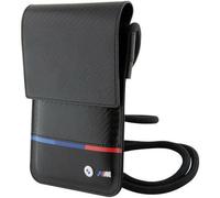 BMW M Series Carbon Tricolour Universal Phone Pouch With Strap And Cardslot Black - BMOWBPUCARTCBK