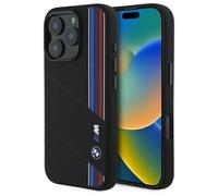 BMW M Series Silicone Cut Tricolor Lines Case MagSafe for iPhone 16 Pro Black