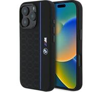 BMW M Series Silicone Hexagon Blue Line Case MagSafe for iPhone 16 Pro Black