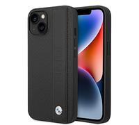 BMW Phone Case for iPhone 14 Plus Signature Collection in Black Textured Case, Real Leather Protective & Durable Case with Easy Snap-on, Shock Absorption & Signature Logo