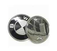 BMW Real Carbon Fiber 74mm Hood Emblem - Black & Silver Trunk Badge, Fits Most BMW Models