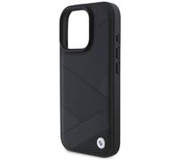BMW Signature Leather Crossing Lines Pattern Case for iPhone 16 Pro 6.3" Black