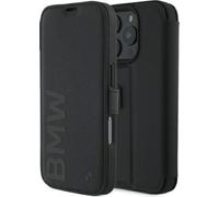 BMW Signature Leather Wordmark Bookcase for iPhone 16 Pro 6.3" Black - BMBKP16L23RMRLK