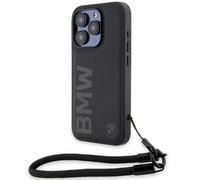 BMW Signature Leather Wordmark Cord Hard Case for iPhone15ProMax Black